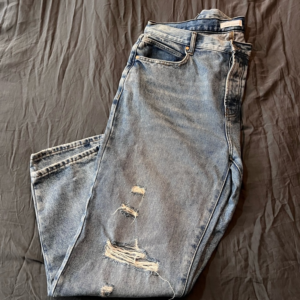 Blue Boyfriend Jeans with Distressed Details